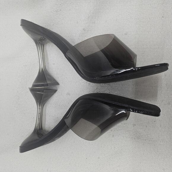 Bisou Bisou Clear Vinyl Sculptural Heel Square Toe Chic Heels Size 6.5 - Picture 5 of 9